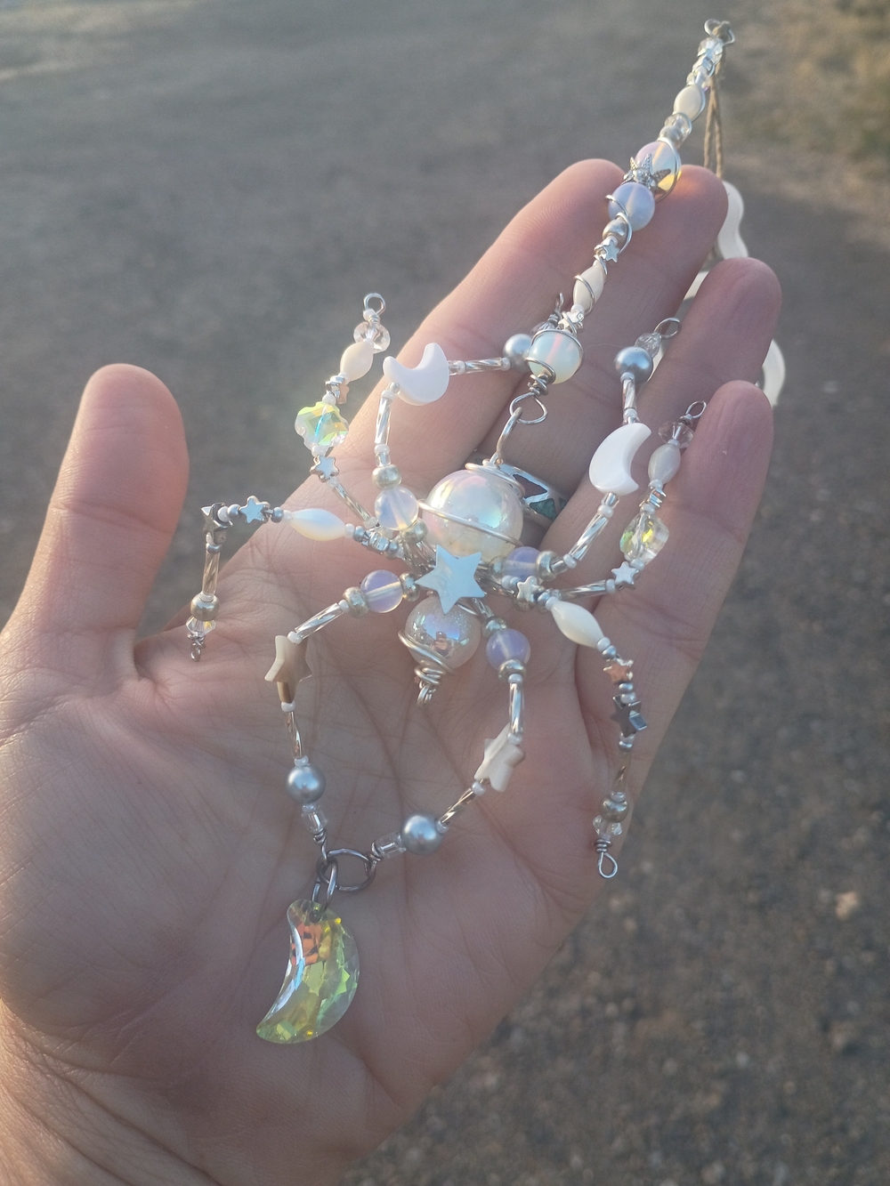 Iridescent Celestial Bead Spider Ornament in Pearl White